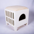 Compacte kruk met stoffen bekleding, kleur wit en beige