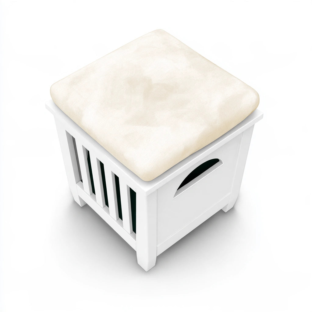 Compacte kruk met stoffen bekleding, kleur wit en beige