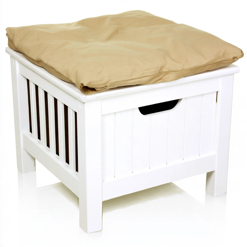 Compacte kruk met stoffen bekleding, kleur wit en beige