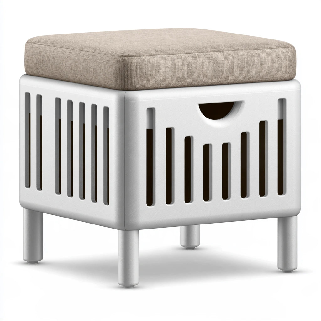 Compacte kruk met stoffen bekleding, kleur wit en beige