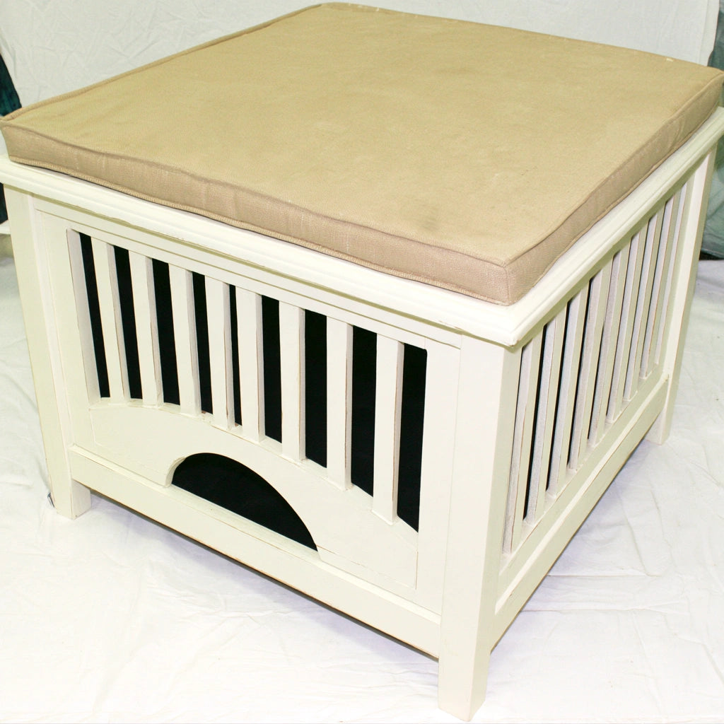 Compacte kruk met stoffen bekleding, kleur wit en beige