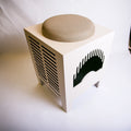 Compacte kruk met stoffen bekleding, kleur wit en beige