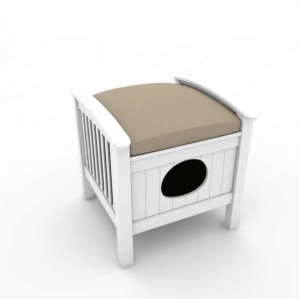 Compacte kruk met stoffen bekleding, kleur wit en beige