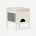 Compacte kruk met stoffen bekleding, kleur wit en beige