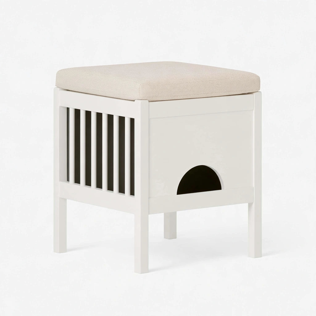Compacte kruk met stoffen bekleding, kleur wit en beige